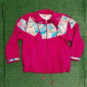 VINTAGE TANJAY WOMENS WINDBREAKER FUSCHIA PURPLE PINK TRACK JACKET Y2K MEDIUM